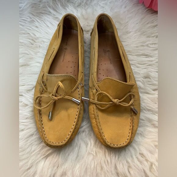 Mercanti Fiorentini Gold Suede Leather Driver Loafers Flats Size 8 M - Picture 2 of 8